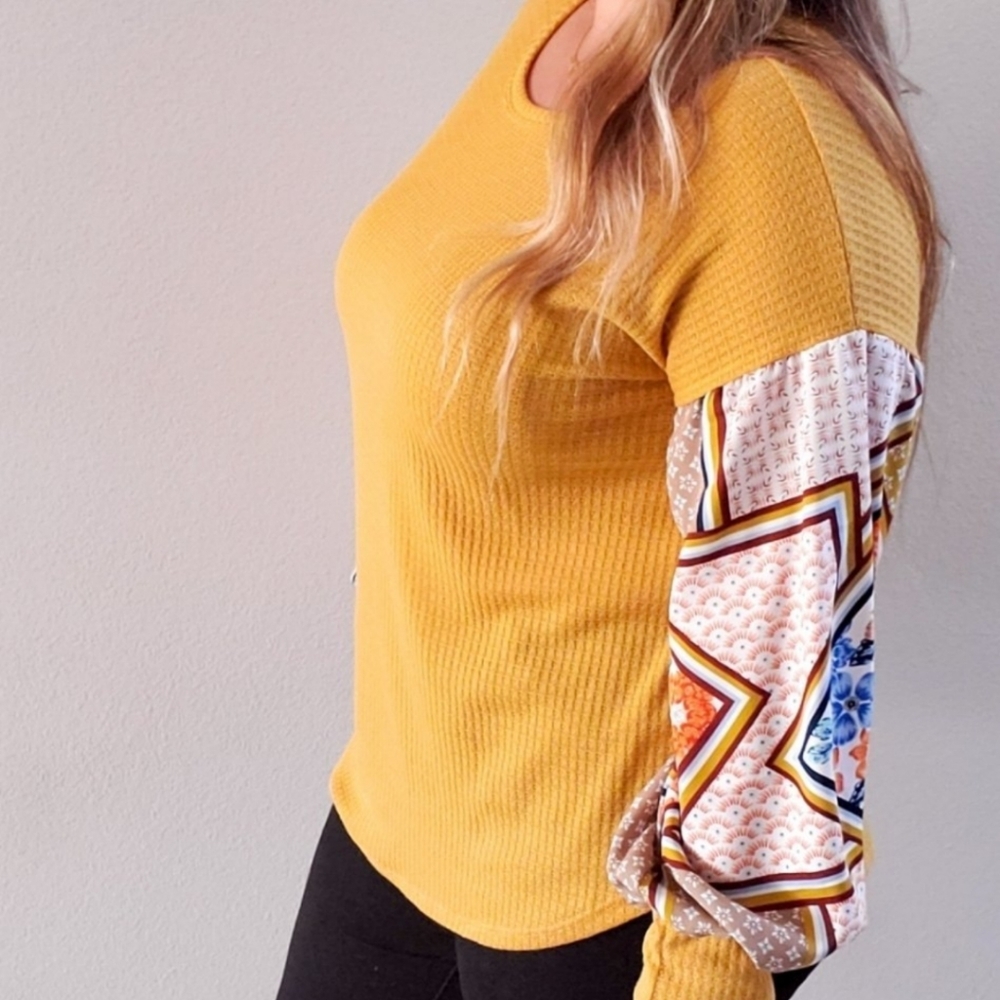 Waffle knit Mustard Patchwork top